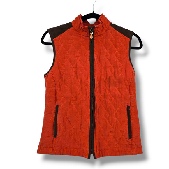 J. McLaughlin Women's Quilted Puffer Silk Full Zip Mock Neck Vest Orange Small - Picture 1 of 10